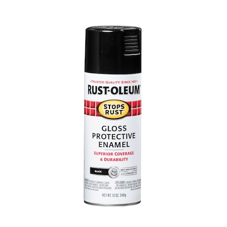 Spray Paint, Black, Gloss, Solvent, 12 oz