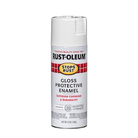 Spray Paint, Pure White, Gloss, Solvent, 12 oz.
