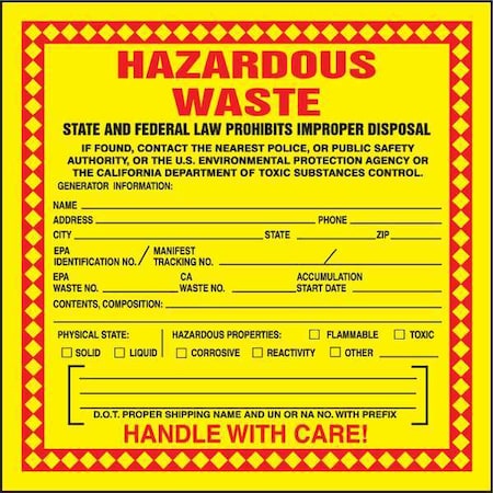 DOT Handling Label, Paper, 6" W, 6" H