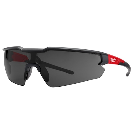 Safety Glasses, Anti-Scratch, Black Lens, Black/Red Frame, Half-Frame