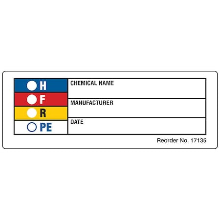 Label, HMIG, Polystyrene, 3 1/8 in W, 1 1/8 in H