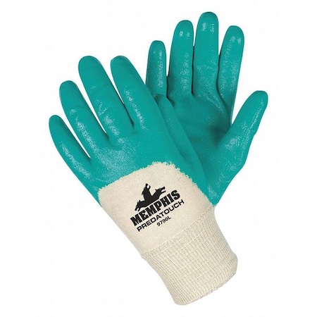 Coated Gloves, Nitrile, Smooth, 3/4 Dip, 0 Abrasion Level, White/Green, XL 1 PR