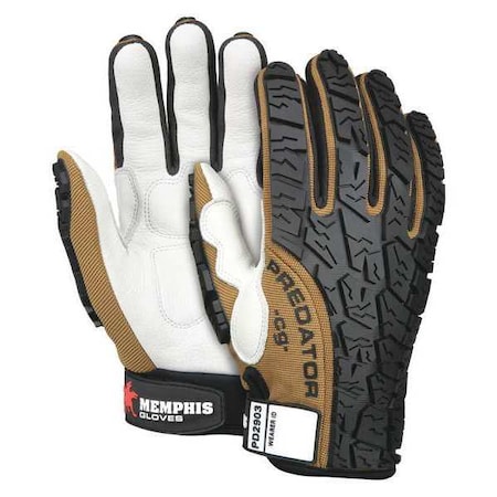 Predator Multi-Task Mechanics Gloves, Cow Grain Leather Palm, Spandex Back, XL, Black/Brown/White