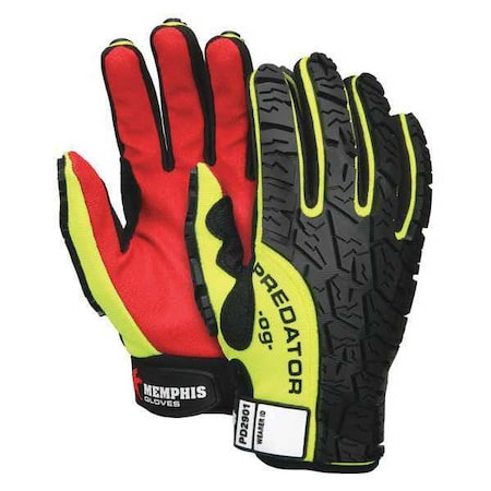 Predator Multi-Task Hi-Vis Mechanics Gloves, Polyurethane Coated Synthetic Palm, Spandex Back, M