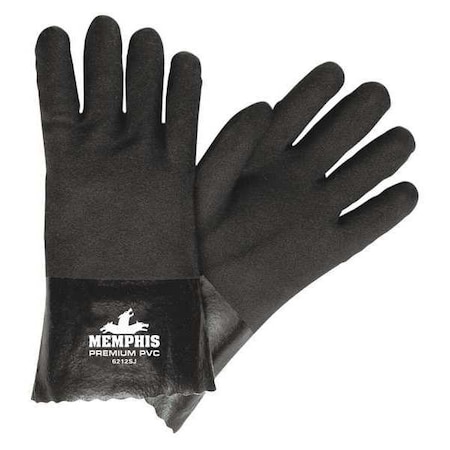 Chemical Resistant Gloves, PVC, 12 in L, 59 mil, Black, L, 12 PK