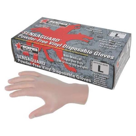 SensaGuard 5015, Disposable Gloves, 5.00 to 5.99 mil Palm, Vinyl, Powder-Free, S (7), 100 PK, Clear