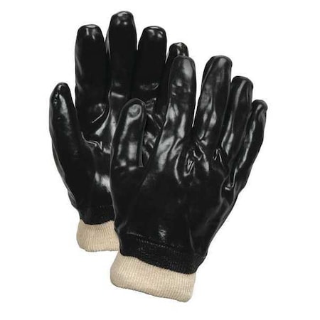 Chemical Resistant Gloves, PVC, 10 in L, 35.0 mil, Black, L, 12 PK
