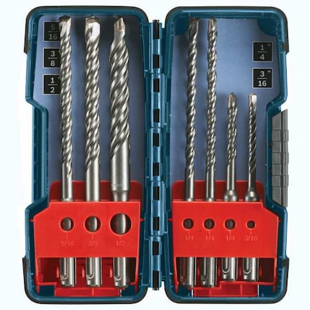 2-Cutter Hammer Drill Bit Set 3/16", 1/4", 1/4", 1/4", 5/16", 3/8", 1/2" SDS Plus