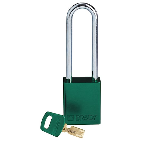 Lockout Padlock, Keyed Different, Aluminum, Green, 3 in Shackle Height, 1 1/2 in Body Width
