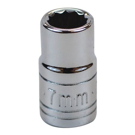 1/4 in Drive, 7mm Metric Socket, 12 Points,  Steel, Chrome, 7 mm