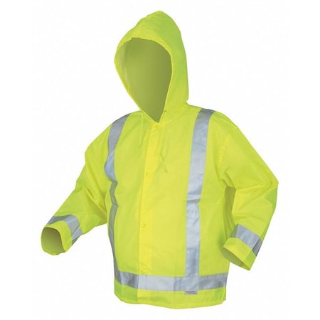 Hi-Vis Rain Jacket, Polyurethane, Class 3 Lime, L