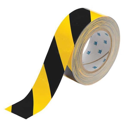 ToughStripe Floor Marking Tape, Gen Purpose, Striped, Black/Yellow, 2 in x 100 ft, 8 mil Thickness