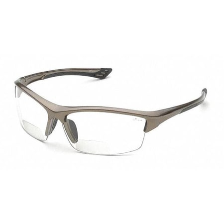 RX350C, Reader Safety Glasses, Anti-Fog, Clear Lens, Metallic Brown Frame, Half-Frame, Wraparound
