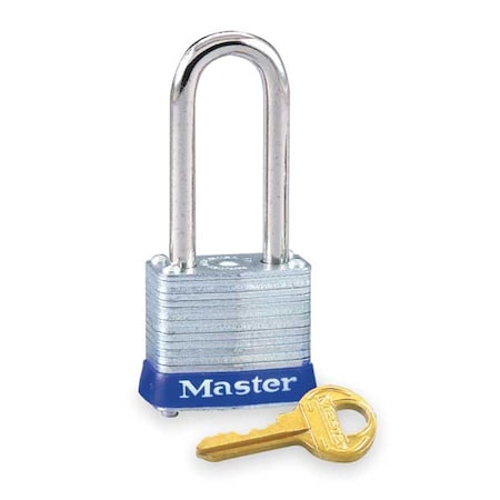 Padlock, Keyed Alike, Long Shackle, Rectangular Steel Body, Steel Shackle, 1/2 in W