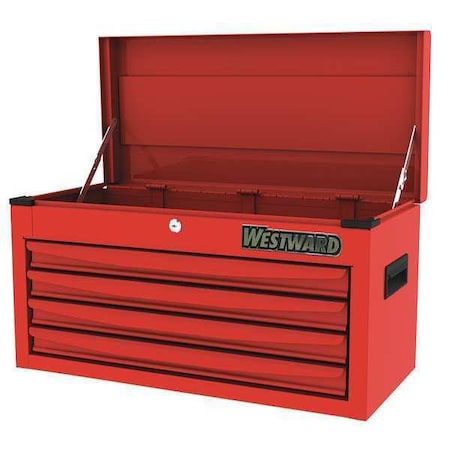 WESTWARD Top Chest, 4-Drawers, Powder Coated Red, 26" W x 12" D x 14" H