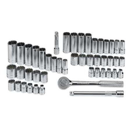3/8" Drive Socket Set SAE, Metric 47 Pieces 1/4 in to 7/8 in, 6 mm to19 mm , Chrome