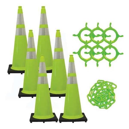 Traffic Cone Kit for Plastic Chain Barrier, Green, 14 in Length, Gloss