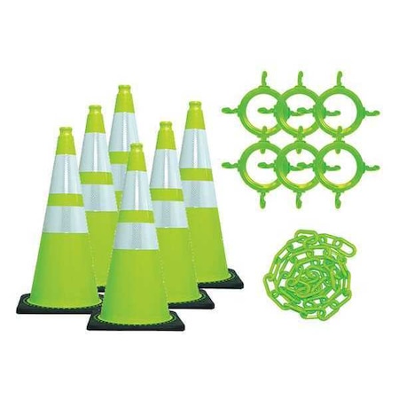 Traffic Cone Kit for Plastic Chain Barrier, Green, 14 in Length, Gloss