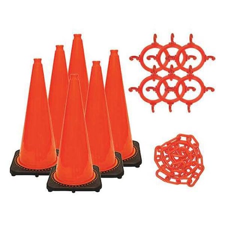 Traffic Cone Kit for Plastic Chain Barrier, Polyethylene, 28 in Height, Orange