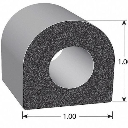 Rubber Seal, D-Shaped, 1"W x 100ft.