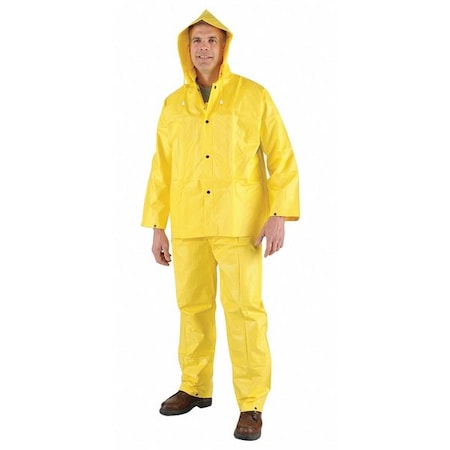 3-Piece Rainsuit with Detachable Hood, PVC, 0.28 mil Thick, Detachable, Yellow, 3XL