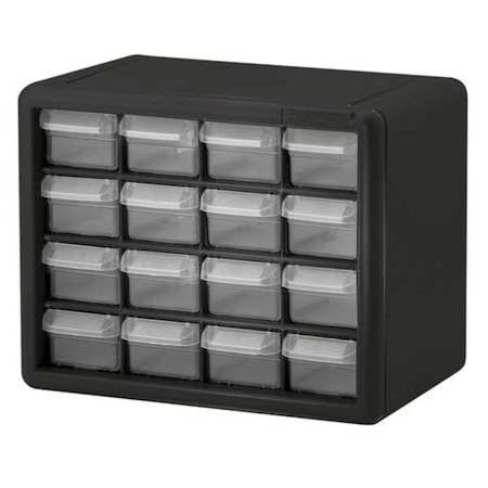 Drawer Bin Cabinet with 16 Drawers, Plastic, 10 1/2 in W x 8 1/2 in H x 6 1/2 in D