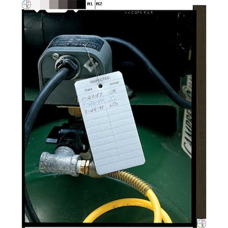 Tag, Inspection, Aluminum, 2 in H x 4 in W, White, Rectangle, 25 PK