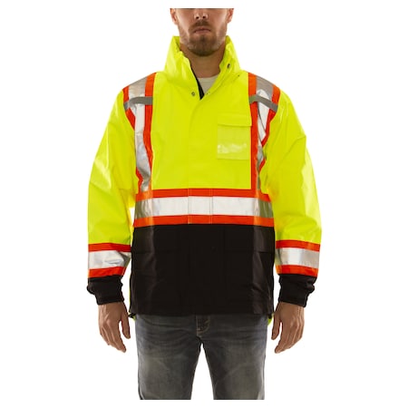 Rain Jacket, Polyester, Class 3 R, Green, 5XL