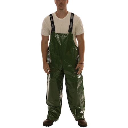 Rain Bib Overall, Polyurethane, 32 in Inseam, 48 in to 50 in Waist, 0.25 mm Thickness, Green, 2XL