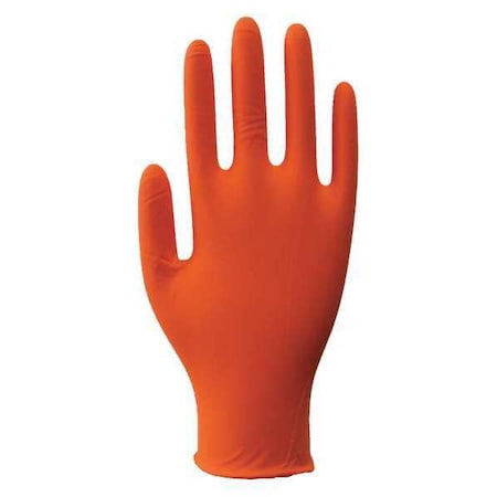 Disposable Gloves, 4.00 to 4.99 mil Palm, Nitrile, Powder-Free, M (8), 100 PK, Orange