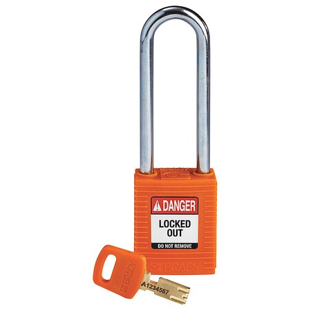 Lockout Padlock, Keyed Different, Nylon, Orange, 3 in Shackle Height, 1 1/2 in Body Width