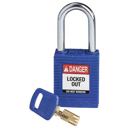 Lockout Padlock, Keyed Different, Nylon, Blue, 1 1/2 in Shackle Height, 1 1/2 in Body Width