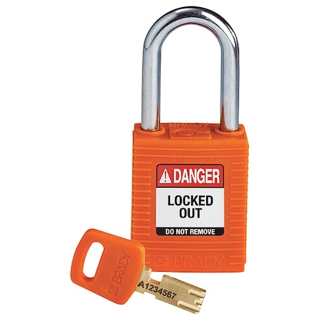 Lockout Padlock, Keyed Different, Nylon, Orange, 1 1/2 in Shackle Height, 1 1/2 in Body Width