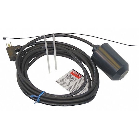 Float Switch, 115VAC, Piggyback, 10 ft Cord Lg, 13 A Amps