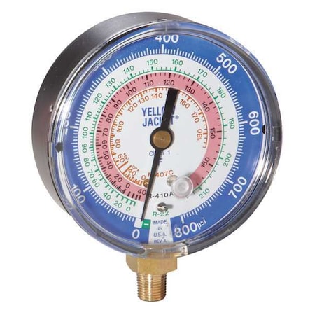Gauge,3-1/8In Dia,Low Side,Blue,800 psi