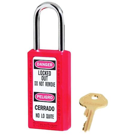 Lockout Padlock, Keyed Alike, Thermoplastic, Red, 1 1/2 in Shackle Height, 1 1/2 in Body Width