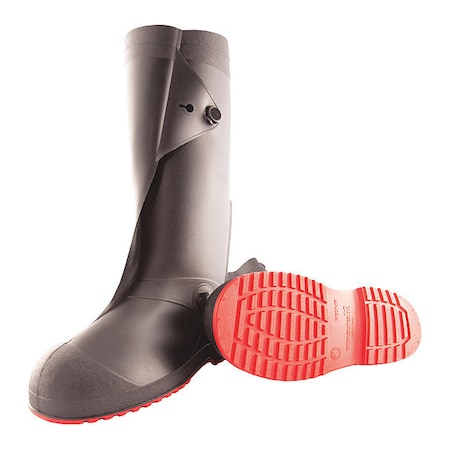 Overboots, Plain Toe, 17 in Height, Pull On Closure, Cleated Sole, Black, Red, 2XL