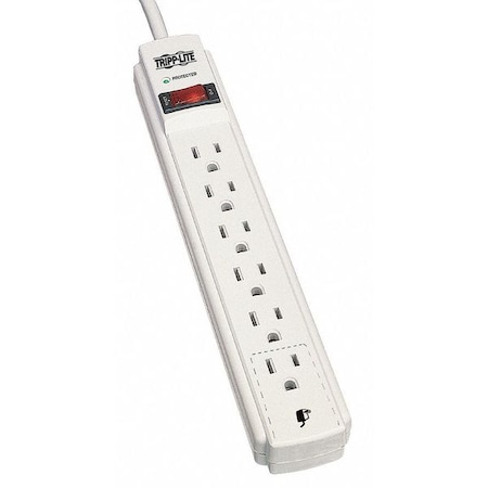 Outlet Strip, Surge, 6 5-15R, 5-15P, 15 ft., Light Gray