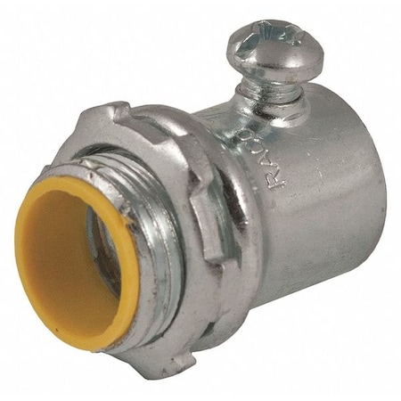 EMT Grounding Connector, 1/2 in, Set Screw, Steel, Electro Zinc Plated, Gray; Yellow