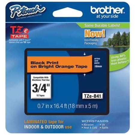 Adhesive TZ Tape (R) Cartridge 0.70"x26-1/5ft., Black/Fluorescent Orange
