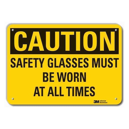 Caution Sign,10 in H,Alum,Safety Glasses, LCU3-0379-RA_14x10
