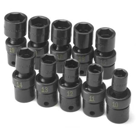 3/8" Drive Impact Socket Set Metric 10 Pieces 10 to 19 mm , Black Phosphate