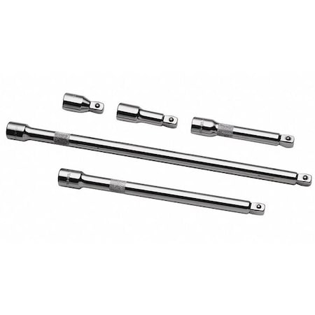 Wobble Extension Set 1/2" Dr, 2 in, 3 in, 5 in, 10 in, 15 in L, 5 Pieces, Chrome