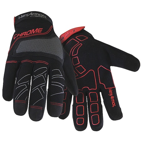 Chrome Series(R) Cut Resistant Gloves, Synthetic Leather Palm, M, Black/Red