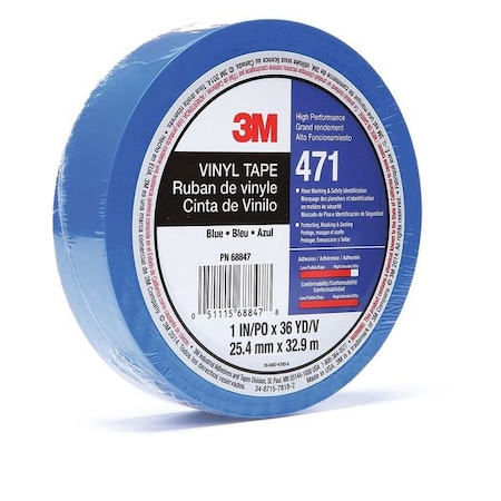 Floor Marking Tape, vinyl, No Legend, Blue, 1 in W., 5.2 mil Thickness