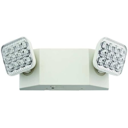 LED Emergency Light, Dual Lamp Head, Damp Location, UL Listed, White Housing