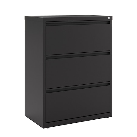 30 in W 3 Drawer Lateral File Cabinet, Black,  A4/Legal/Letter