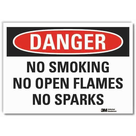 Danger, No Smoking No Open Flames No Sparks, 5 in W x 3 1/2 in H, Horizontal Rectangle