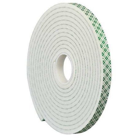 Double-Sided Foam Tape, 1/4 in W, 5 yd L, 1/4 in, Polyurethane Foam, Double-Sided