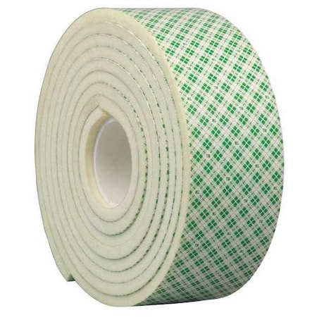 Double-Sided Foam Tape, 2 in W, 5 yd L, 1/4 in, Polyurethane Foam, Double-Sided
